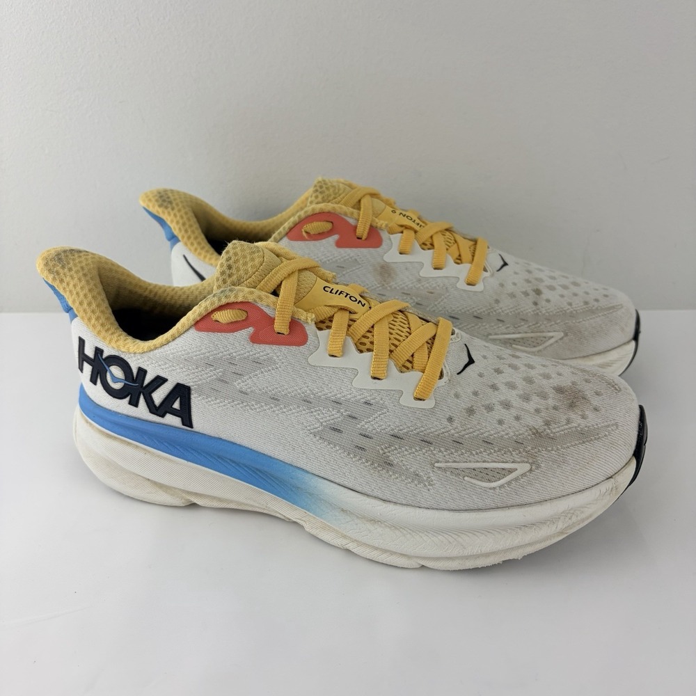 HOKA One One Clifton 9 White Blue Women's Running Shoes Size 7.5 Lightweight